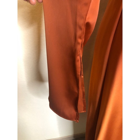 NWT WAYF Rust Cutout Midi Evening Dress Long Sleeve V Neck Bronze Copper Small - Picture 12 of 16